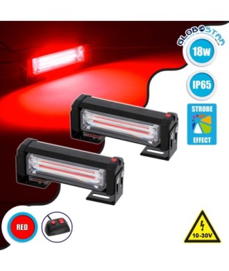 GloboStar® 85024 PRO Series ΣΕΤ 2 x Μπάρες Σήμανσης Οχήματος Πυροσβεστικής για Αυτοκίνητα & Φορτηγά 13 Προγραμμάτων Φωτισμού STROBE LED CREE CXB COB 18W DC 10-30V Αδιάβροχο IP65 Κόκκινο